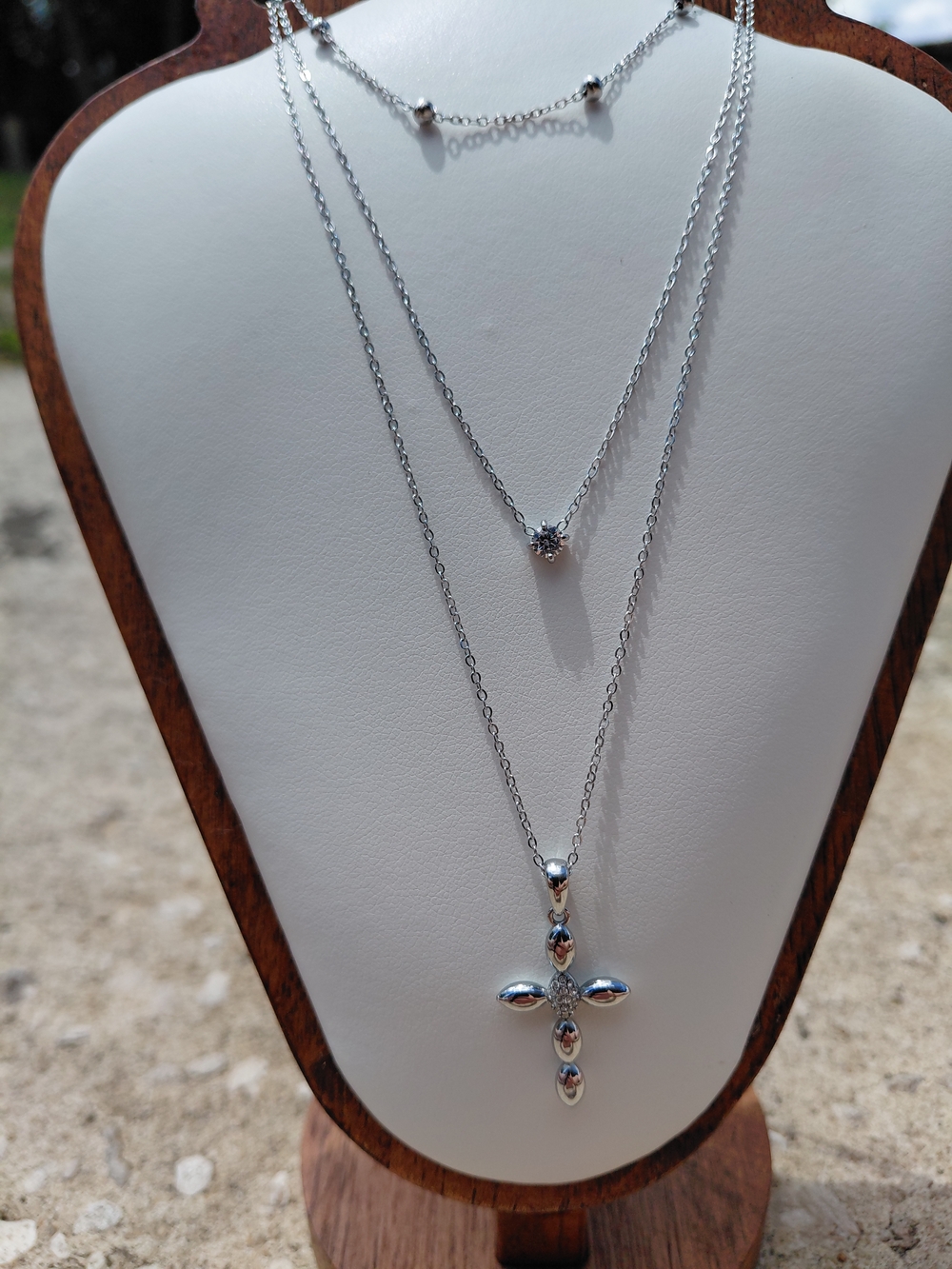 Silver Cross Layered Necklace - Silver